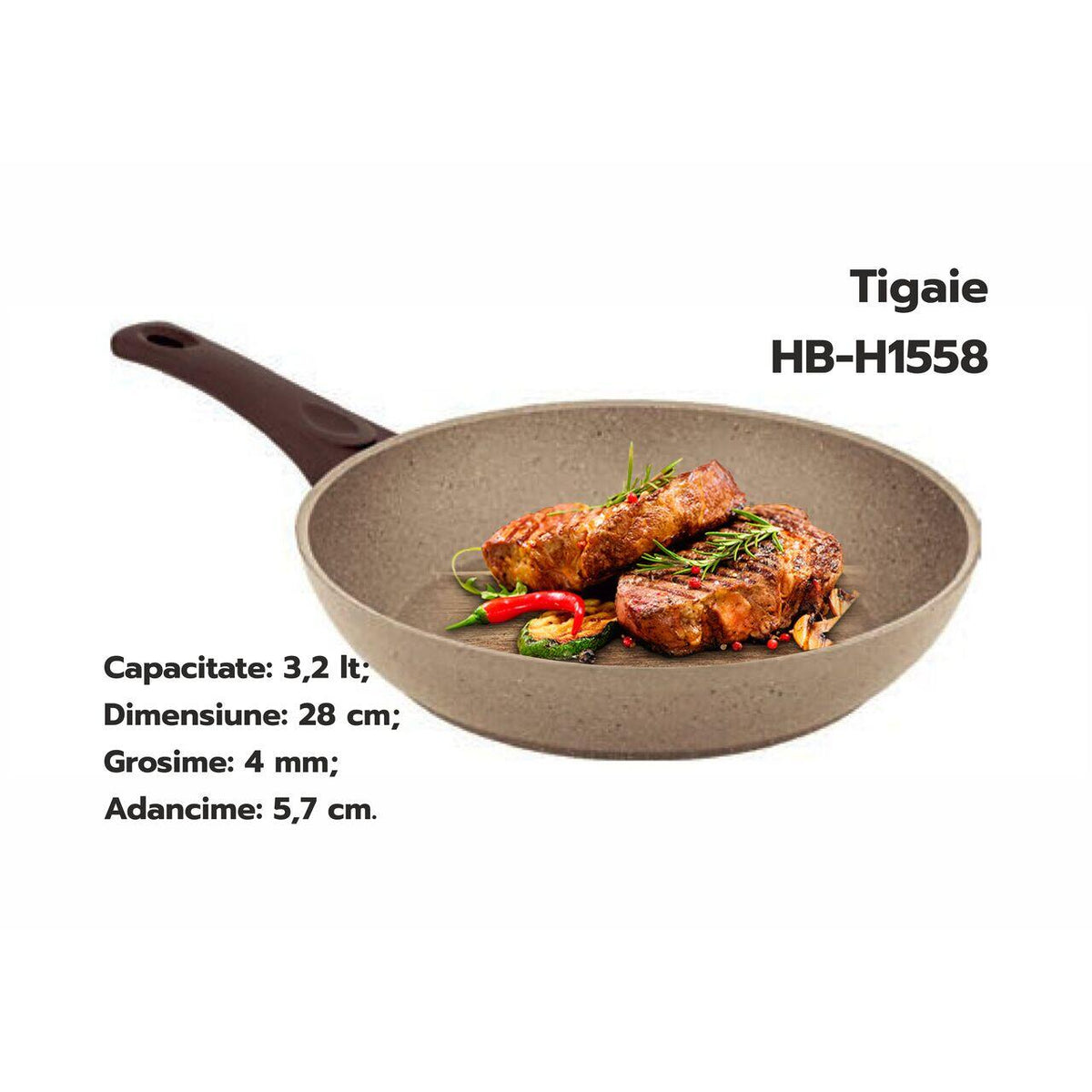 HAUSBERG HB-H1552 serpenyő, 22 cm, 1,5 L, préselt alumínium gránit kő bevonat