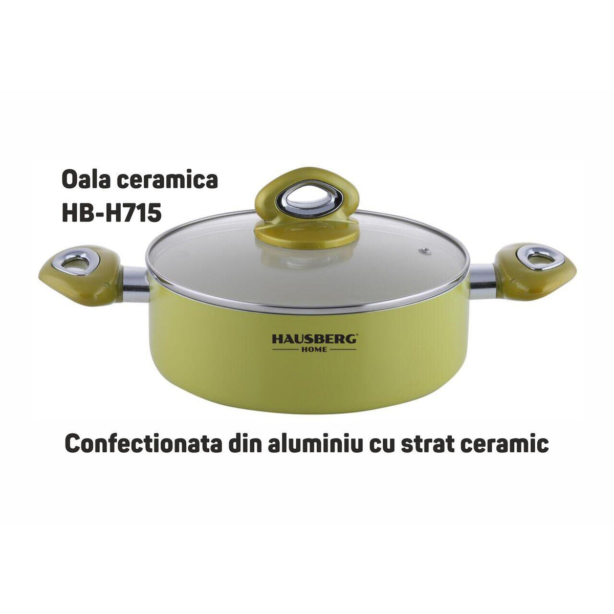 HAUSBERG HB-H715GA kerámia edény, 4.5L, alumínium, tapadásmentes belső bevonat, szilikon fogantyúk, sárga, 28x10.5cm