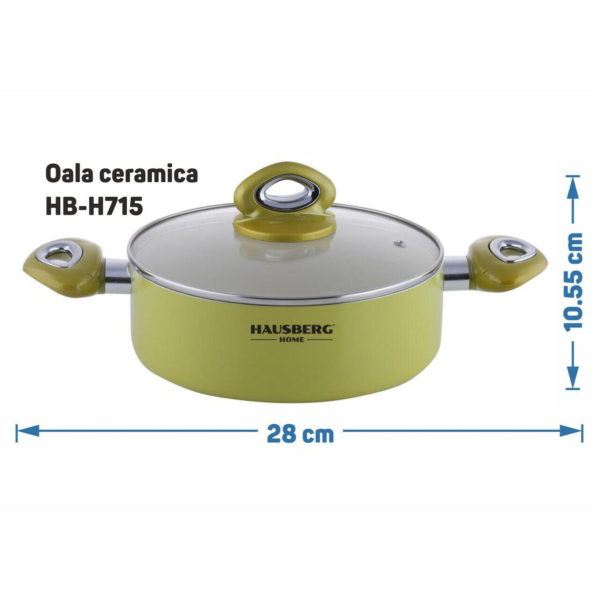 HAUSBERG HB-H715GA kerámia edény, 4.5L, alumínium, tapadásmentes belső bevonat, szilikon fogantyúk, sárga, 28x10.5cm