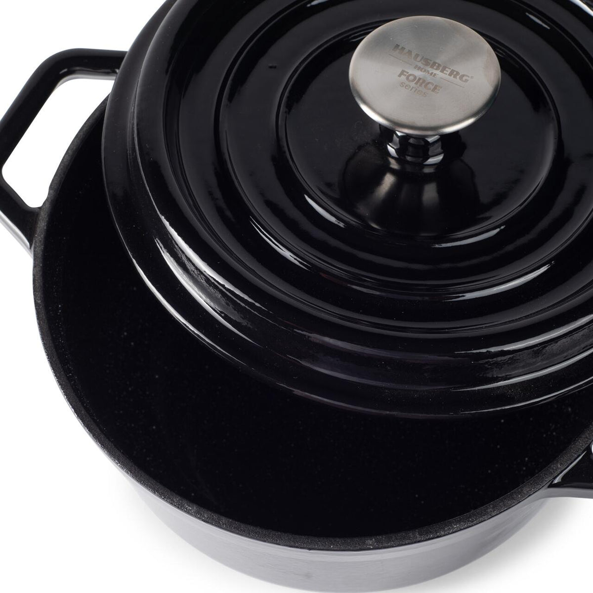 Hausberg HB-H744NG Zománcozott Öntöttvas Lábas, 24 cm, 4.3L, Fényes Fekete Belső, Indukciós és Sütő Kompatibilis