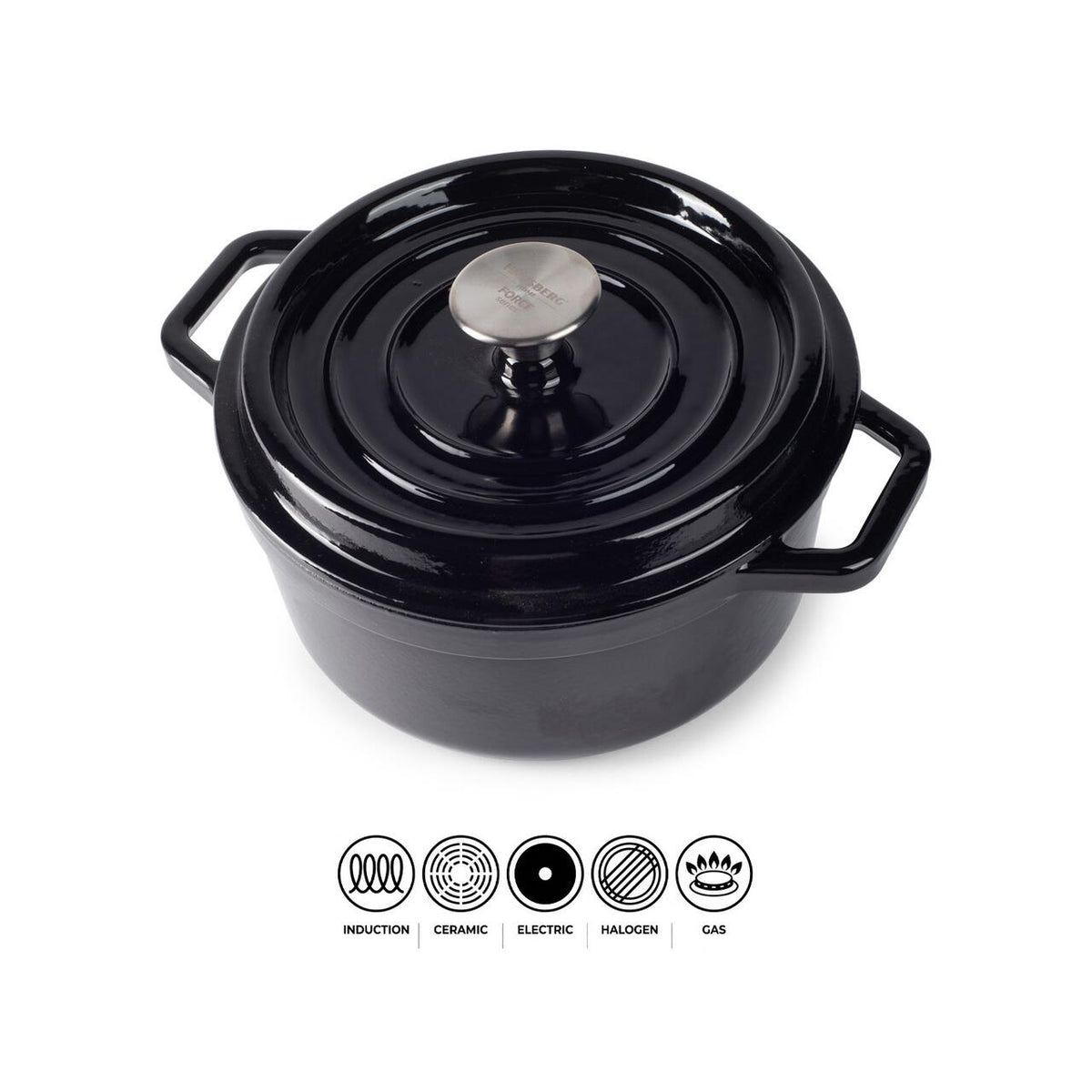 Hausberg HB-H744NG Zománcozott Öntöttvas Lábas, 24 cm, 4.3L, Fényes Fekete Belső, Indukciós és Sütő Kompatibilis