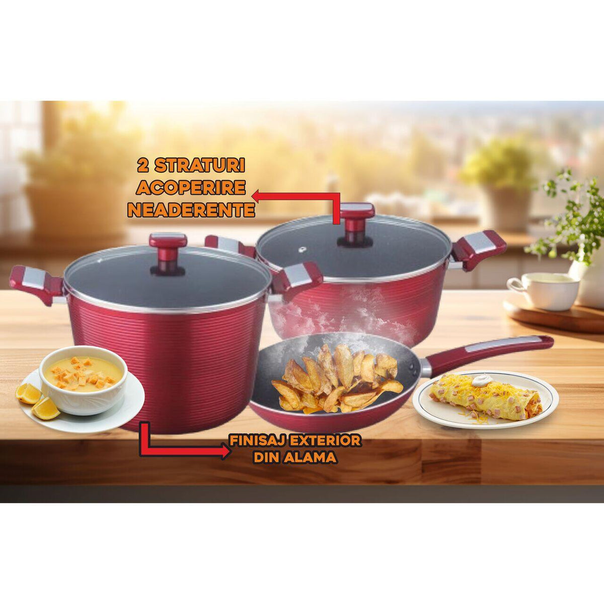 HAUSBERG HB-H760RS 7 darabos edénykészlet, tapadásmentes bevonat, bakelit fogantyúk