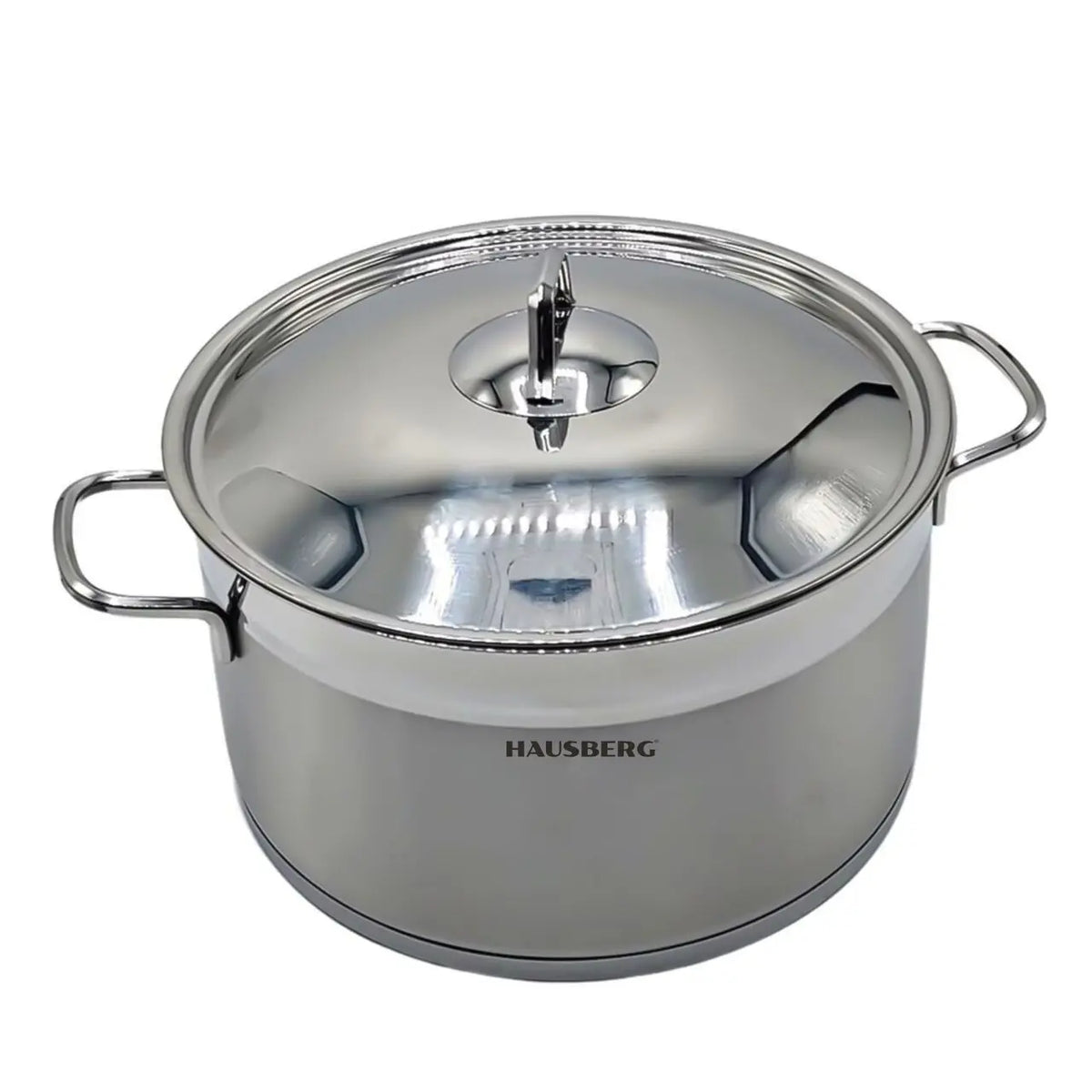 HAUSBERG HB-H778 rozsdamentes acél henger alakú edény fedővel, 11L kapacitás, 28 cm átmérő, dupla fenék