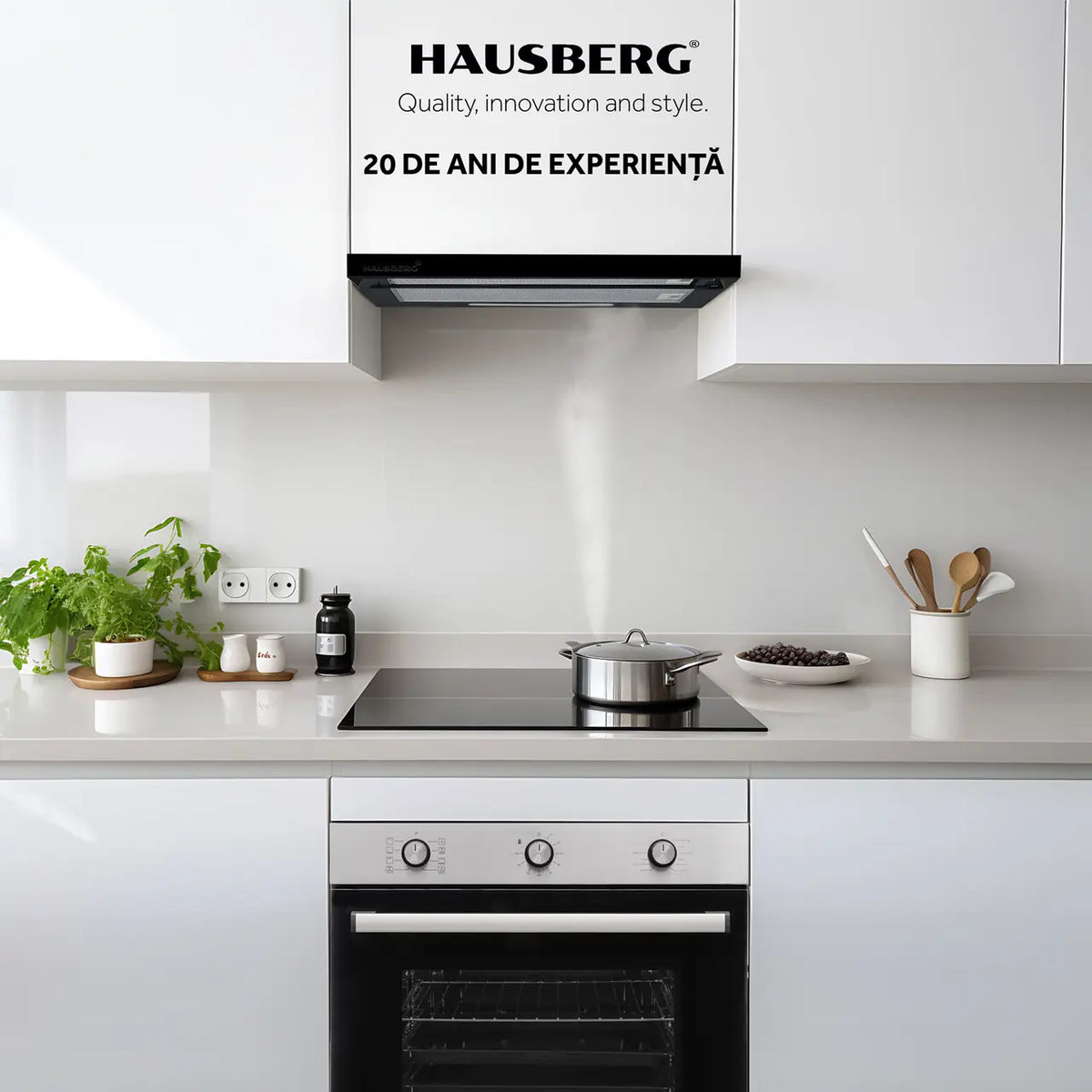 Hausberg HB-1285NG teleszkópos beépíthető páraelszívó, 420 m3/h elszívási teljesítmény, 2 motor, 60 cm, Fekete