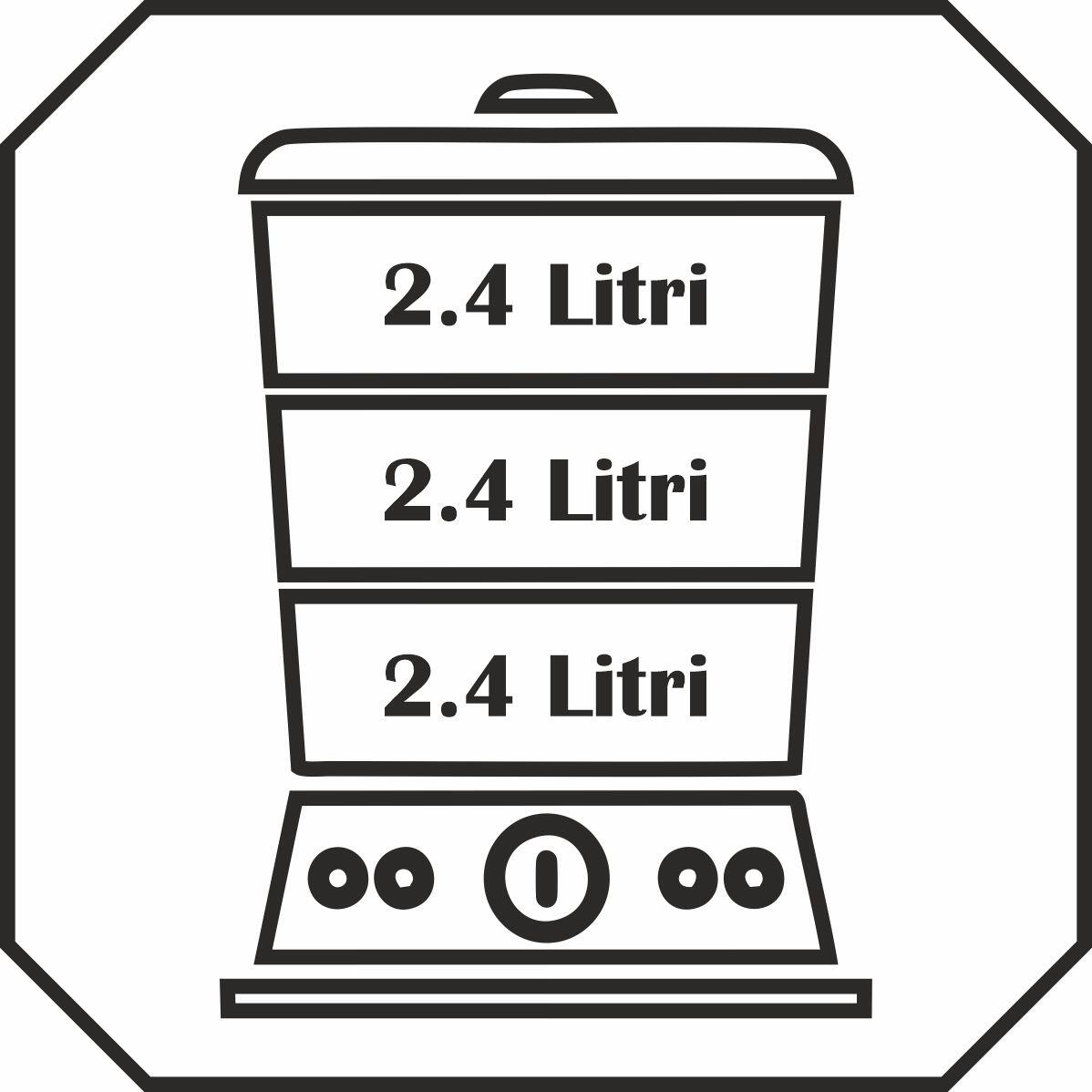 Hausberg HB-1355 gőzfőző, 400 W teljesítmény, 7,2 l, 3 kivehető tálca, űrtartalom: 2,4 l/tálca, ezüst színű