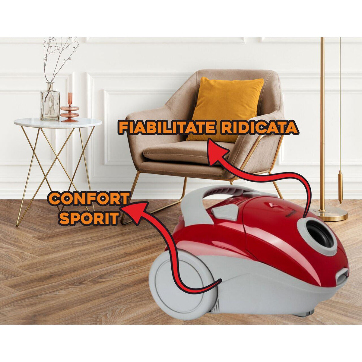 Hausberg HB2080RS porzsákos porszívó, 700W, 1.5L űrtartalom