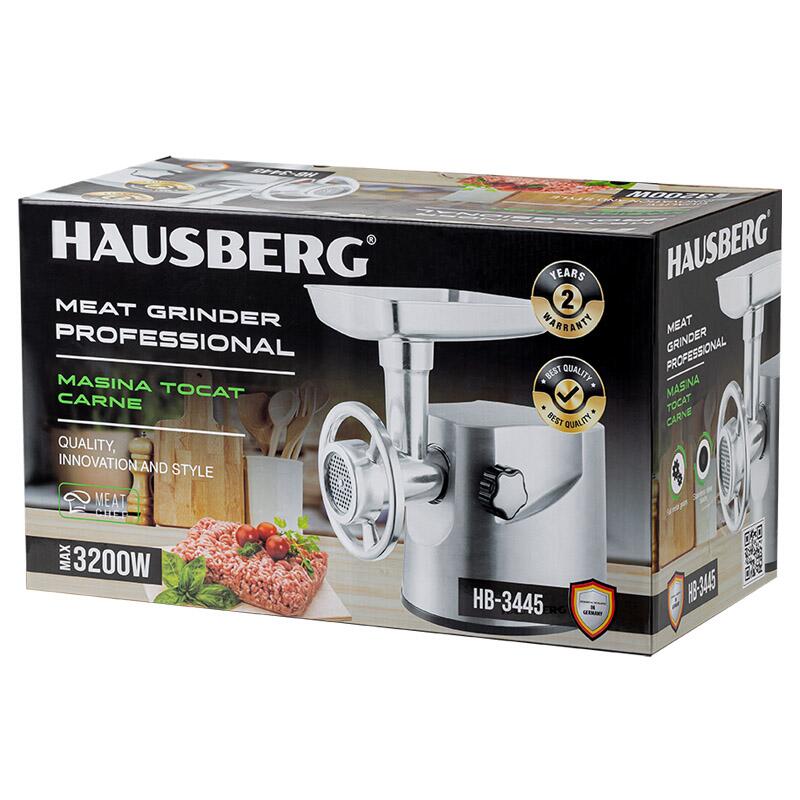 Hausberg HB-3445 húsdaráló, 3200W, 2kg/perc, zöldségnyomó, alumínium ház, réz motor