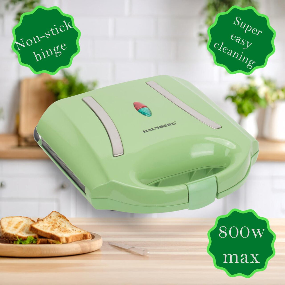 Hausberg HB-3535VR szendvicssütő, 800 W, zöld, grill modell