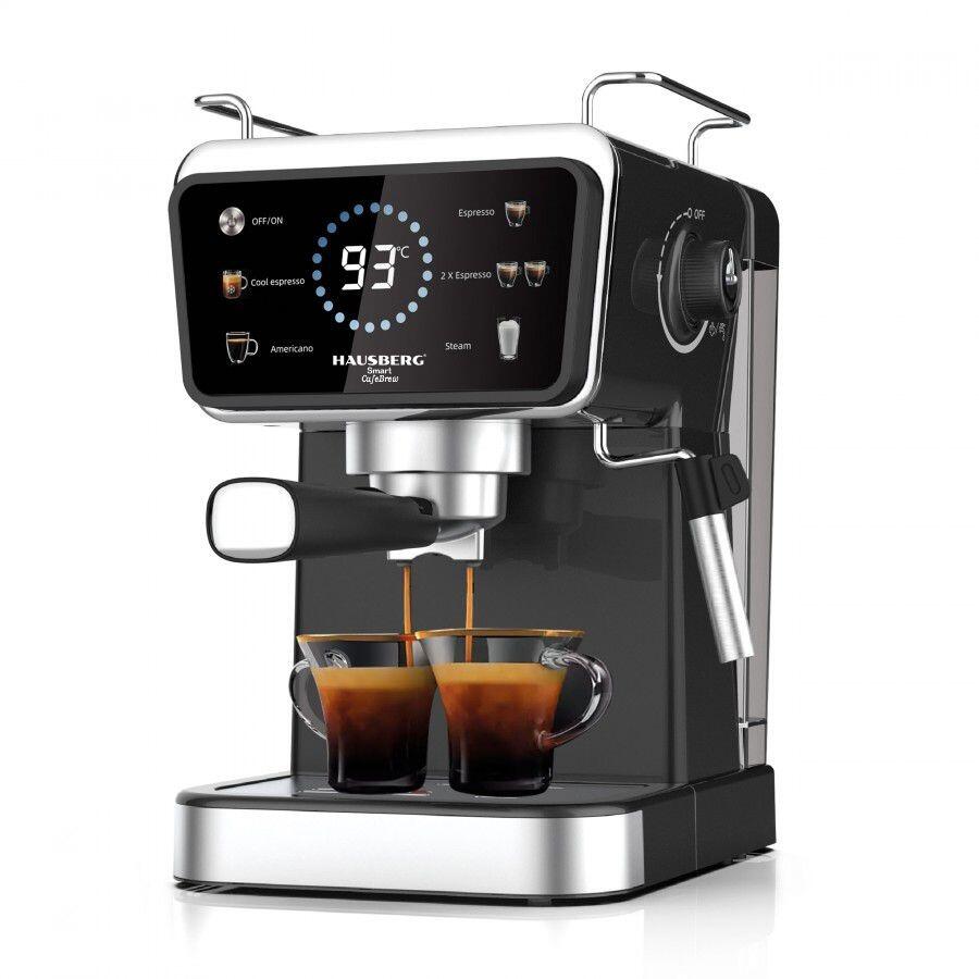 Espressor 2 az 1-ben HAUSBERG HB-3730IN, Forró és hideg, 20 bar, 1350 W, 1,5 L, Túlmelegedés és Túlnyomás elleni védelem, ERP, NTC, PID, Időzítő, Kijelző, Habosítás, Őrölt kávé és kapszula