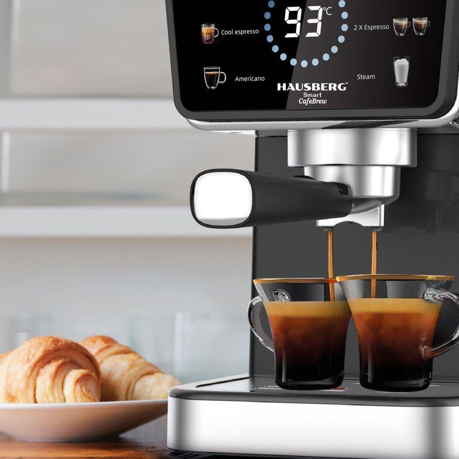 Espressor 2 az 1-ben HAUSBERG HB-3730IN, Forró és hideg, 20 bar, 1350 W, 1,5 L, Túlmelegedés és Túlnyomás elleni védelem, ERP, NTC, PID, Időzítő, Kijelző, Habosítás, Őrölt kávé és kapszula