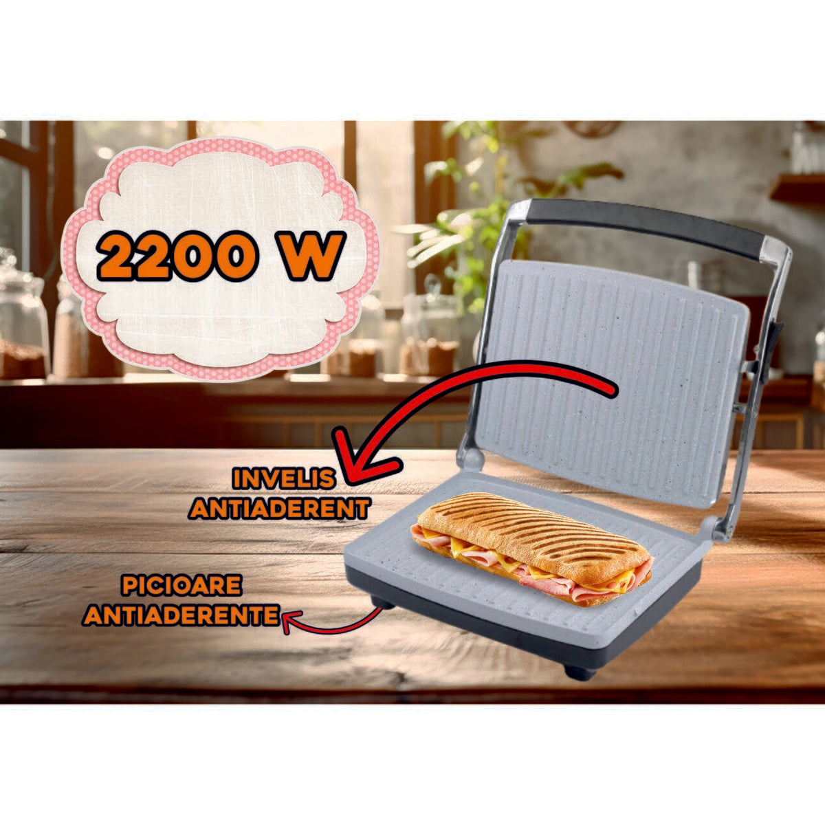 Hausberg HB533 elektromos grill és szendvicssütő, 1850-2200W