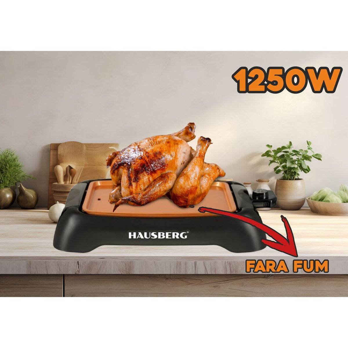 Hausberg HB535 elektromos grill, 1250W, füstmentes