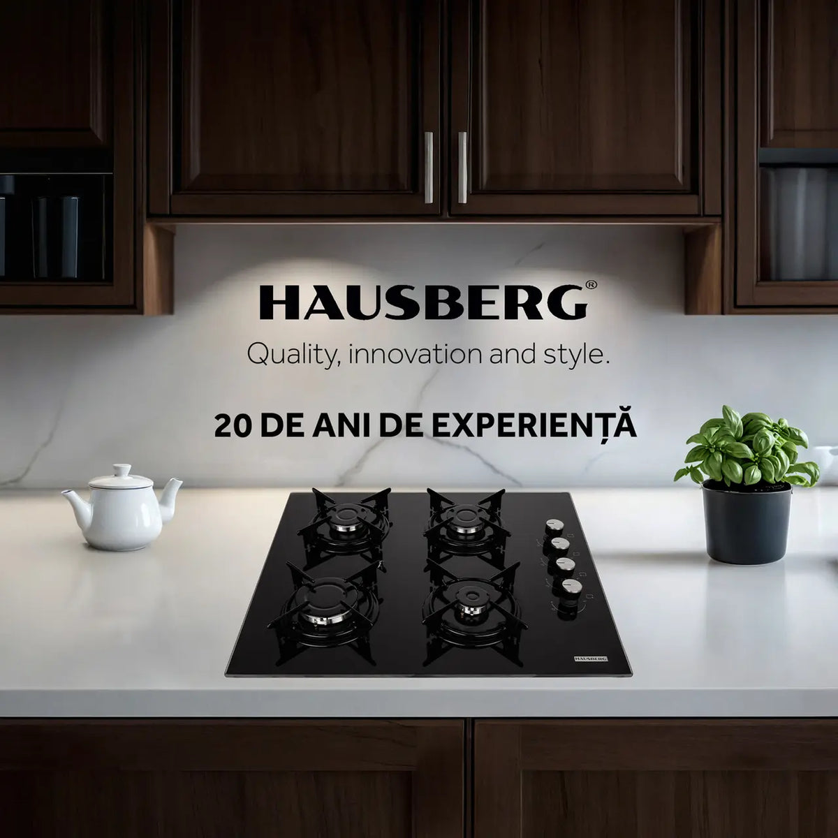 Hausberg HB-563 beépíthető főzőlap, gáz, 4 égős, fekete