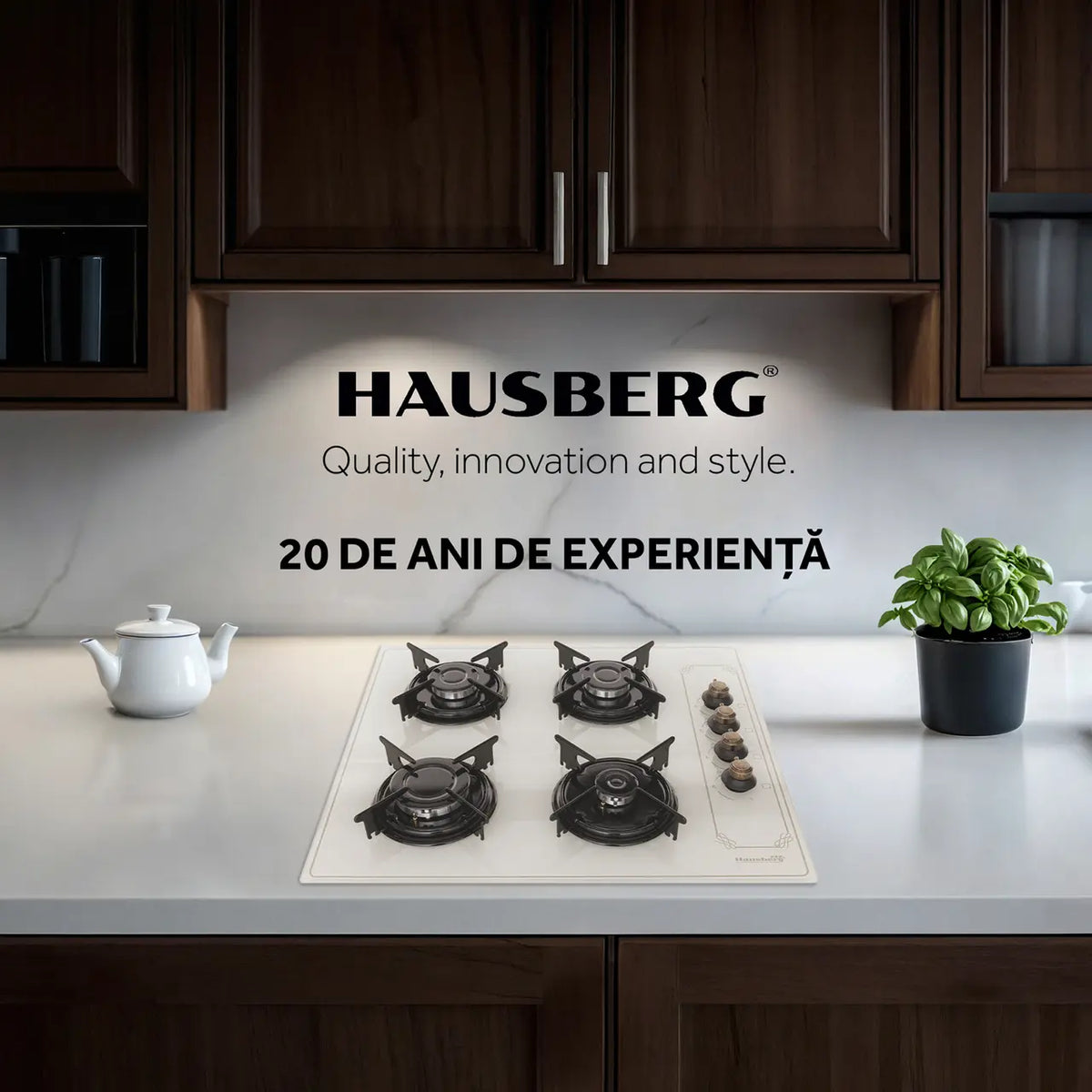 Beépíthető rusztikus főzőlap HAUSBERG HB-570, 4 égő, gáz, 60 cm
