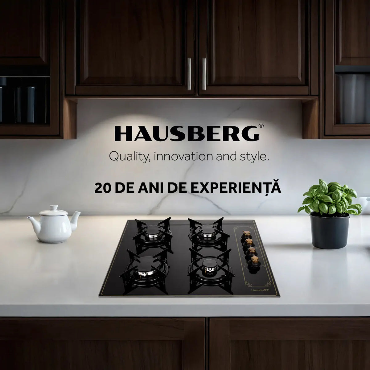 Hausberg HB-575RST Beépíthető Rusztikus Főzőlap, 4 égős, Gáz, 60 cm