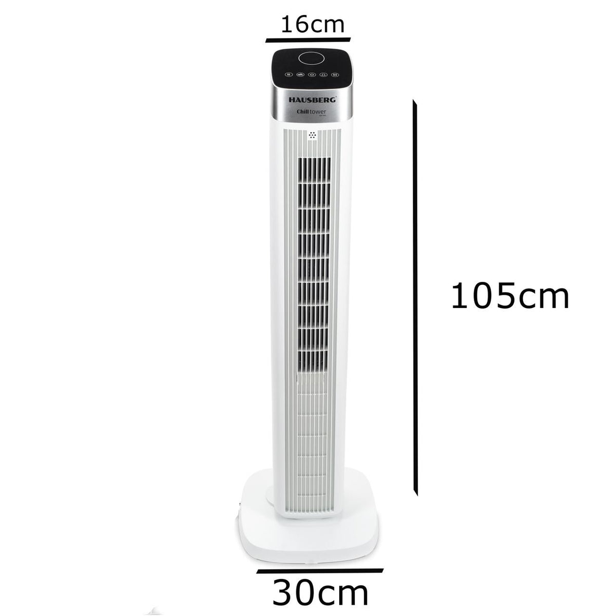Ventilátor torony digitális HAUSBERG HB-5953AB, 55W, 41 inch, 3 sebességfokozat, 3 üzemmód, 24 órás időzítő, LED, oszcilláció, távirányító, illatanyag diffúzor