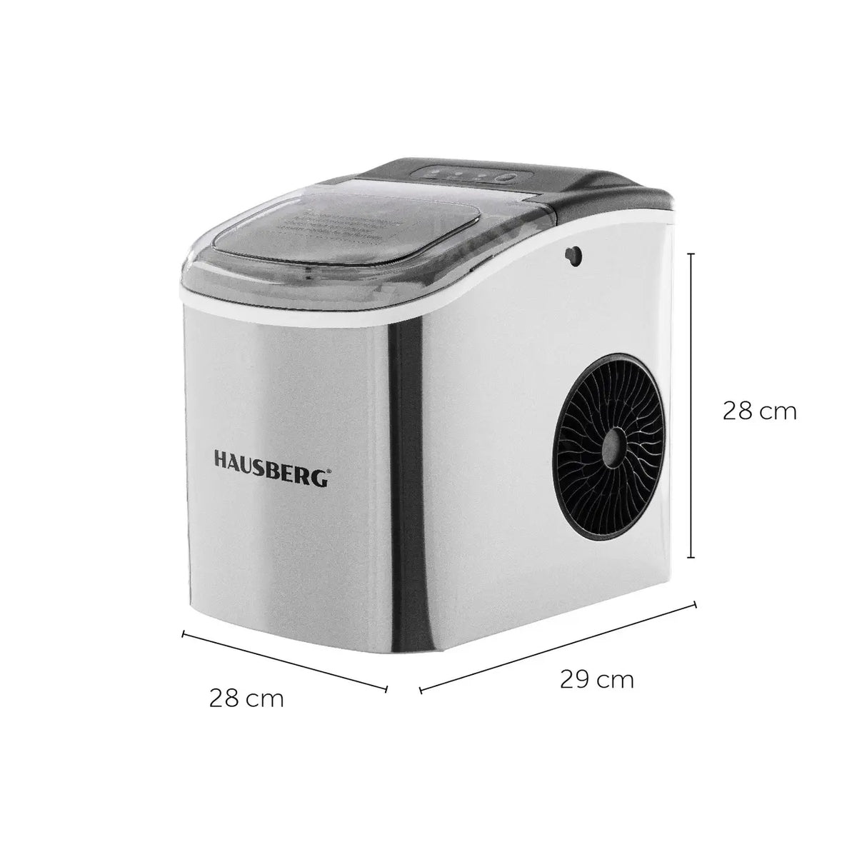 HAUSBERG HB-6019IN jégkészítő gép, víztartály kapacitás 1,2 liter, jégkocka termelés 12-15 kg / 24 óra, tárolási kapacitás 0,6 kg, 9 jégkocka/6-9 perc, ezüst