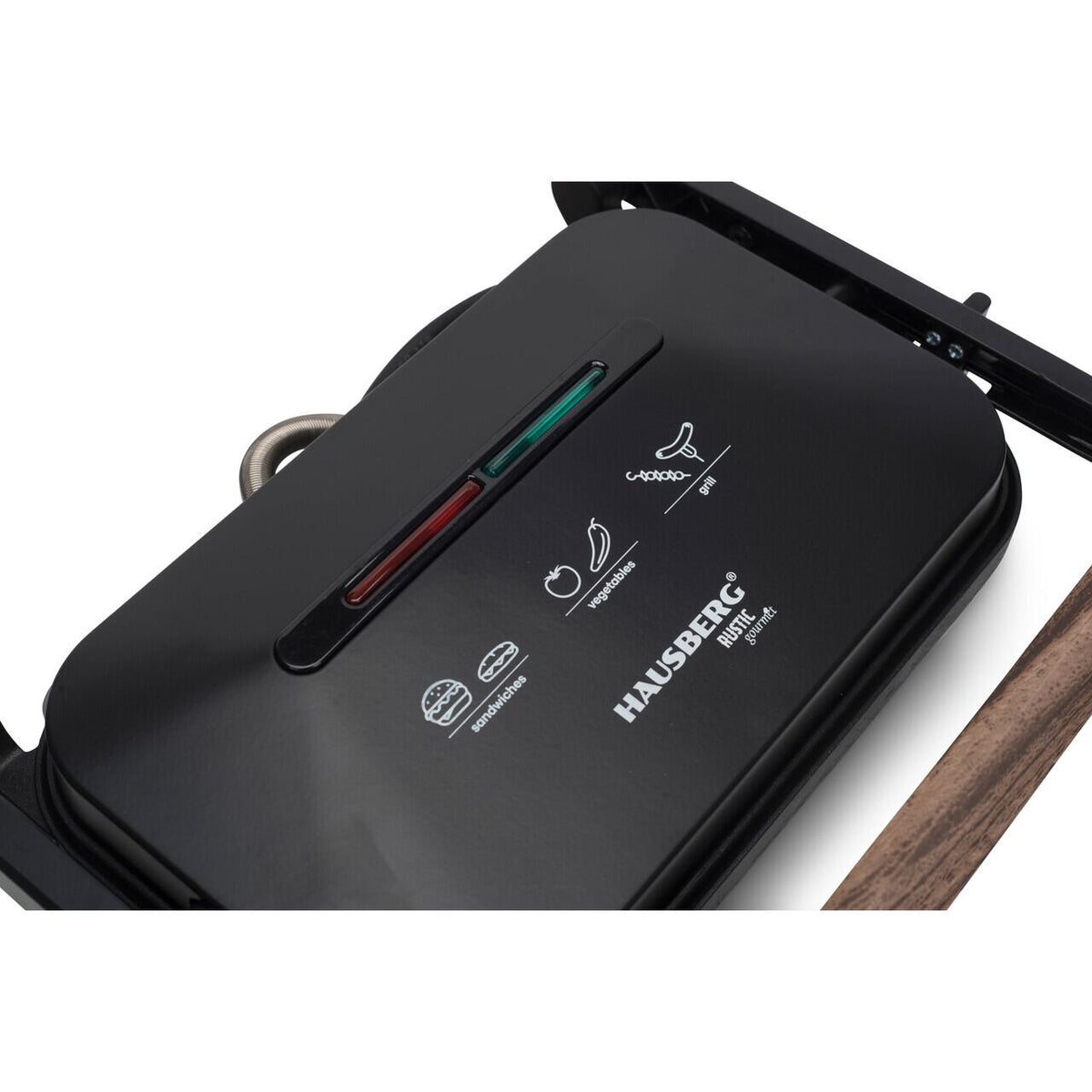 Szendvicssütő Grill HAUSBERG HB-632, 1100-1300 W, Panini, Tapadásmentes lapok, Hideg fogantyú, Fekete