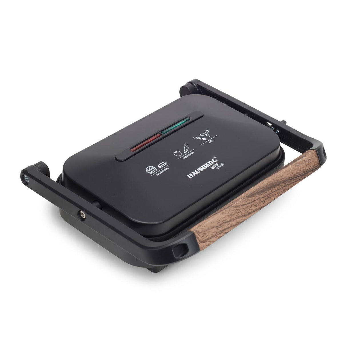 Szendvicssütő Grill HAUSBERG HB-632, 1100-1300 W, Panini, Tapadásmentes lapok, Hideg fogantyú, Fekete
