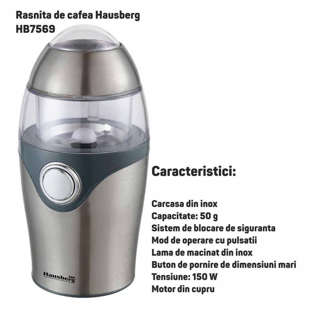 Hausberg HB7569 kávédaráló, 150W, 50 g kapacitás
