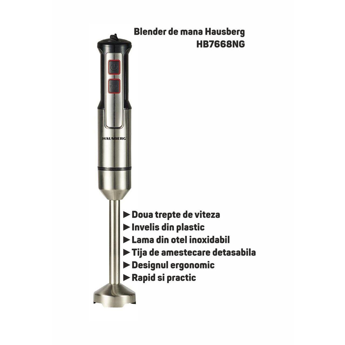 Hausberg HB-7668NG botmixer, 1000 W, 2 sebességfokozat, rozsdamentes acél penge, réz motor, fekete-inox