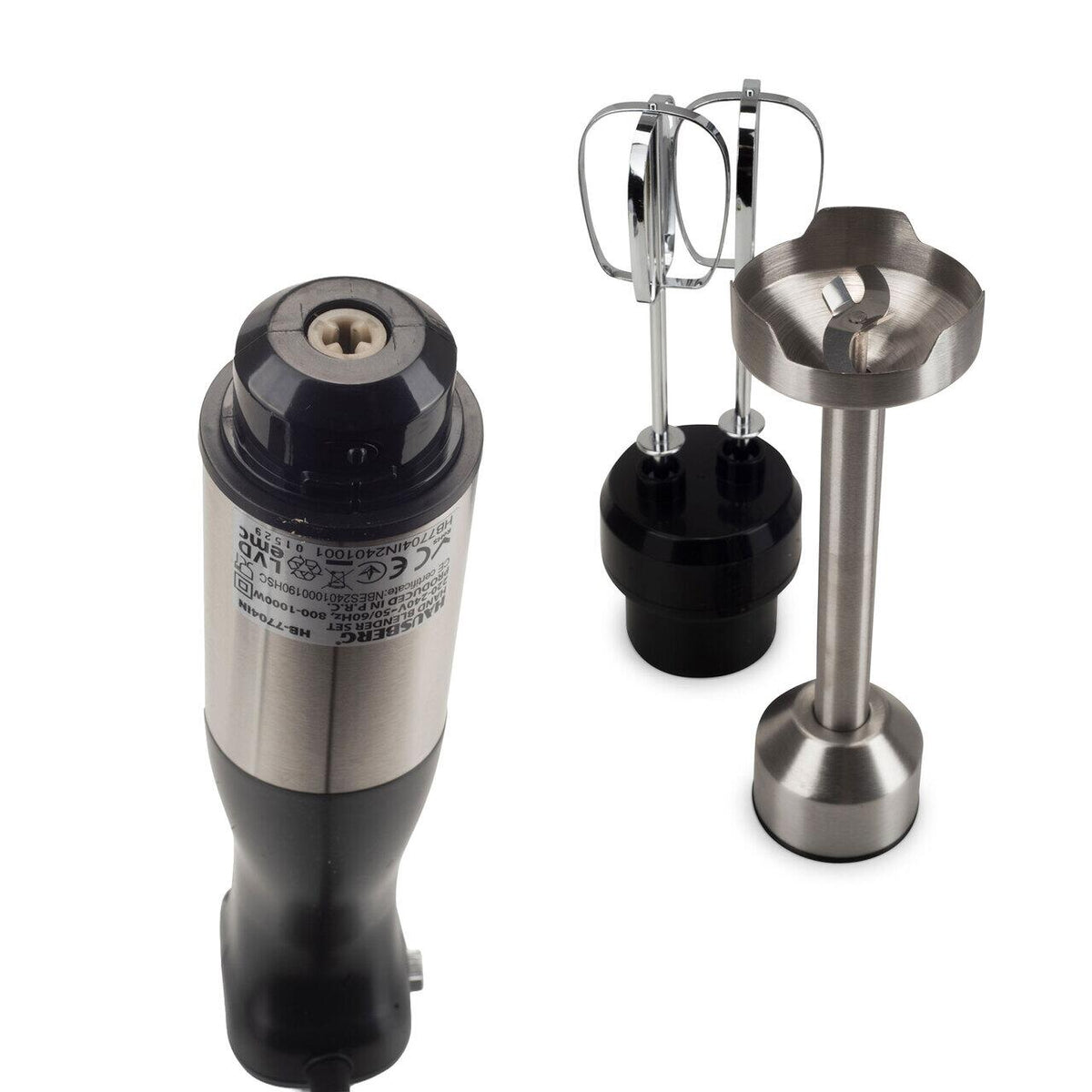 HAUSBERG HB-7704IN 2 az 1-ben turmixgép 1000W teljesítménnyel, professzionális rúdmixer, 10 sebességfokozat és Turbo funkció, 700 ml-es pohár kapacitás, multifunkcionális