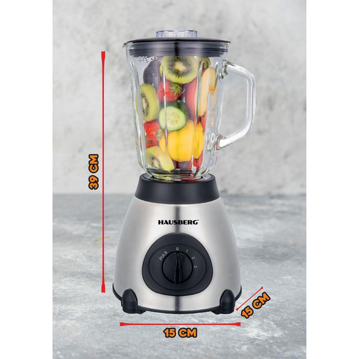 Blender darálóval, Hausberg HB-7762, két sebesség pulzálással, 1,5 l-es üvegtartály, 400W