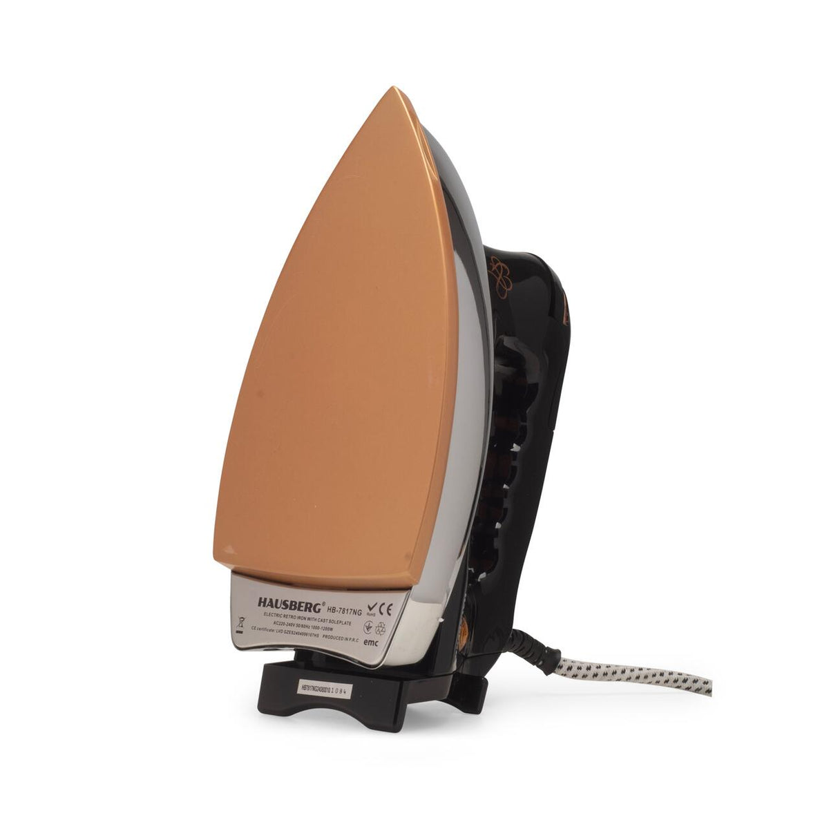 Retro vasaló HAUSBERG HB-7817NG, 1000-1200W, Kerámiabevonatú öntött talp, Termosztát, 6 hőmérséklet-beállítás, Jelzőfény, Túlmelegedés elleni védelem, Hőmérséklet 200°C