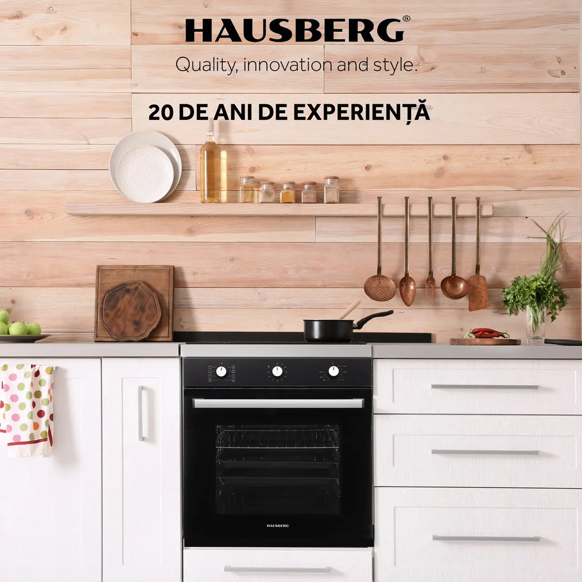 Hausberg HB-8053NG beépíthető elektromos sütő, 2225 W teljesítmény, 71 l, 8 funkció, légkeverés, időzítő, A osztály, fekete