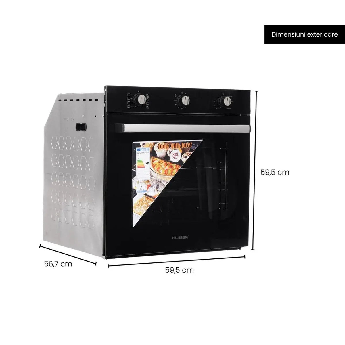 Hausberg HB-8053NG beépíthető elektromos sütő, 2225 W teljesítmény, 71 l, 8 funkció, légkeverés, időzítő, A osztály, fekete