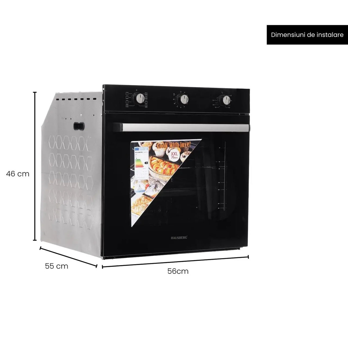Hausberg HB-8053NG beépíthető elektromos sütő, 2225 W teljesítmény, 71 l, 8 funkció, légkeverés, időzítő, A osztály, fekete