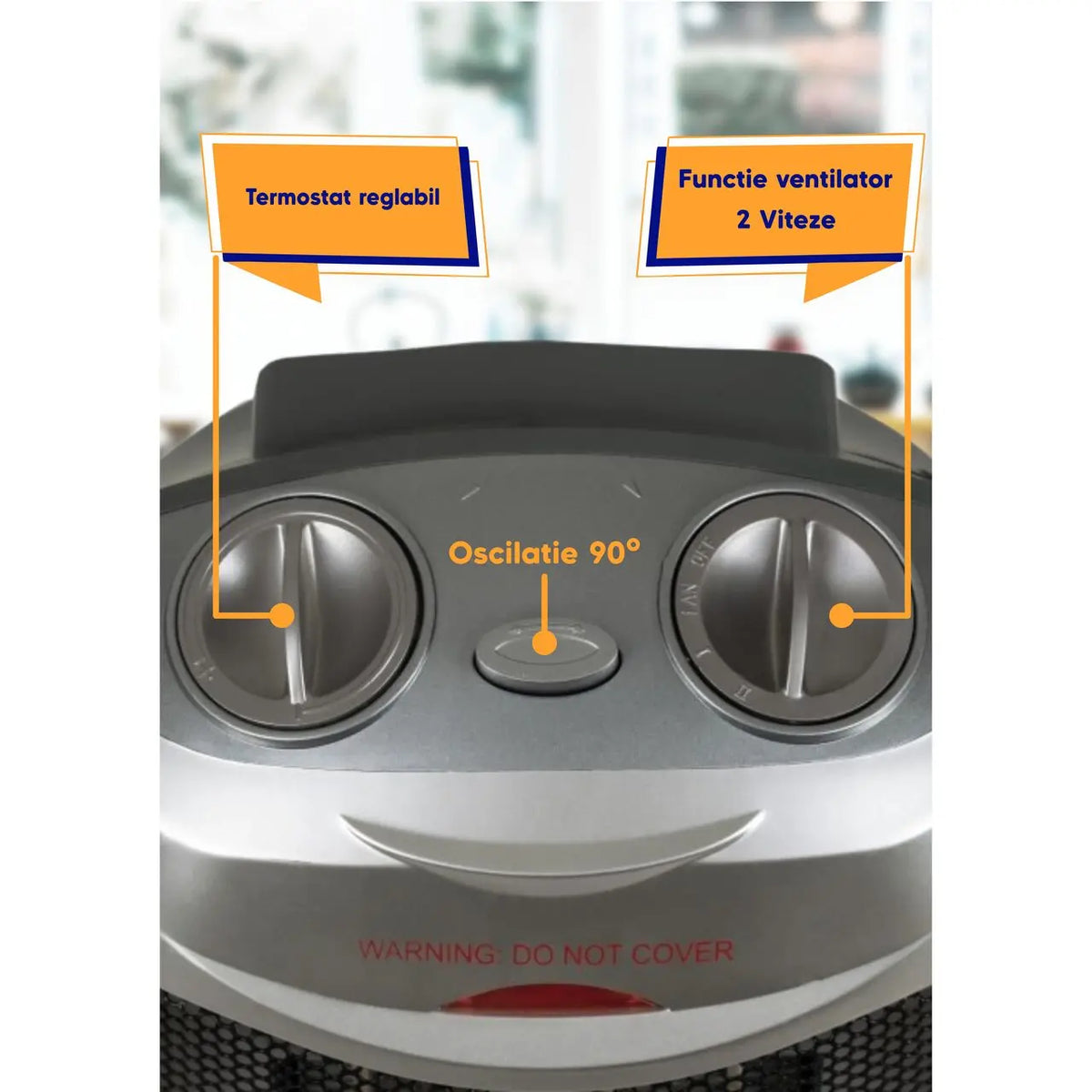 Kerámia hősugárzó HAUSBERG HB-8300, 1500W, Állítható termosztát, 2 sebességfokozat, Ventilátor funkció, Felborulás elleni védelem, Csendes, Hordozófül