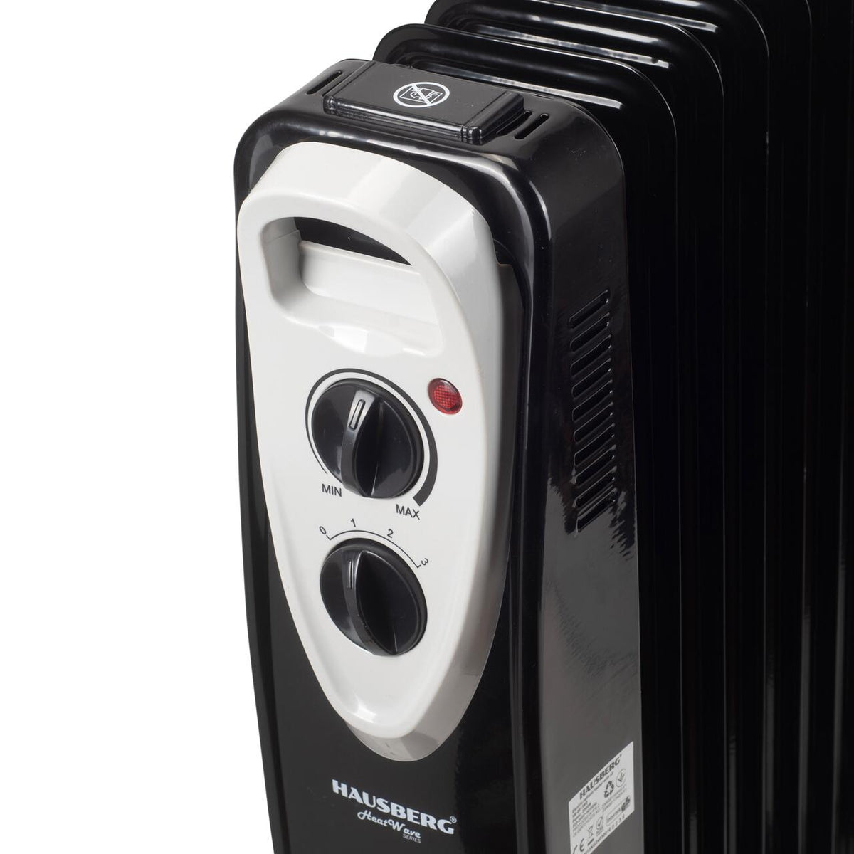 HAUSBERG HB-8913NG elektromos olajradiátor, 2500 W, 13 tagú, 3 teljesítményfokozat, Állítható termosztát, Túlmelegedés elleni védelem, Felborulás elleni védelem, Működésjelző lámpa