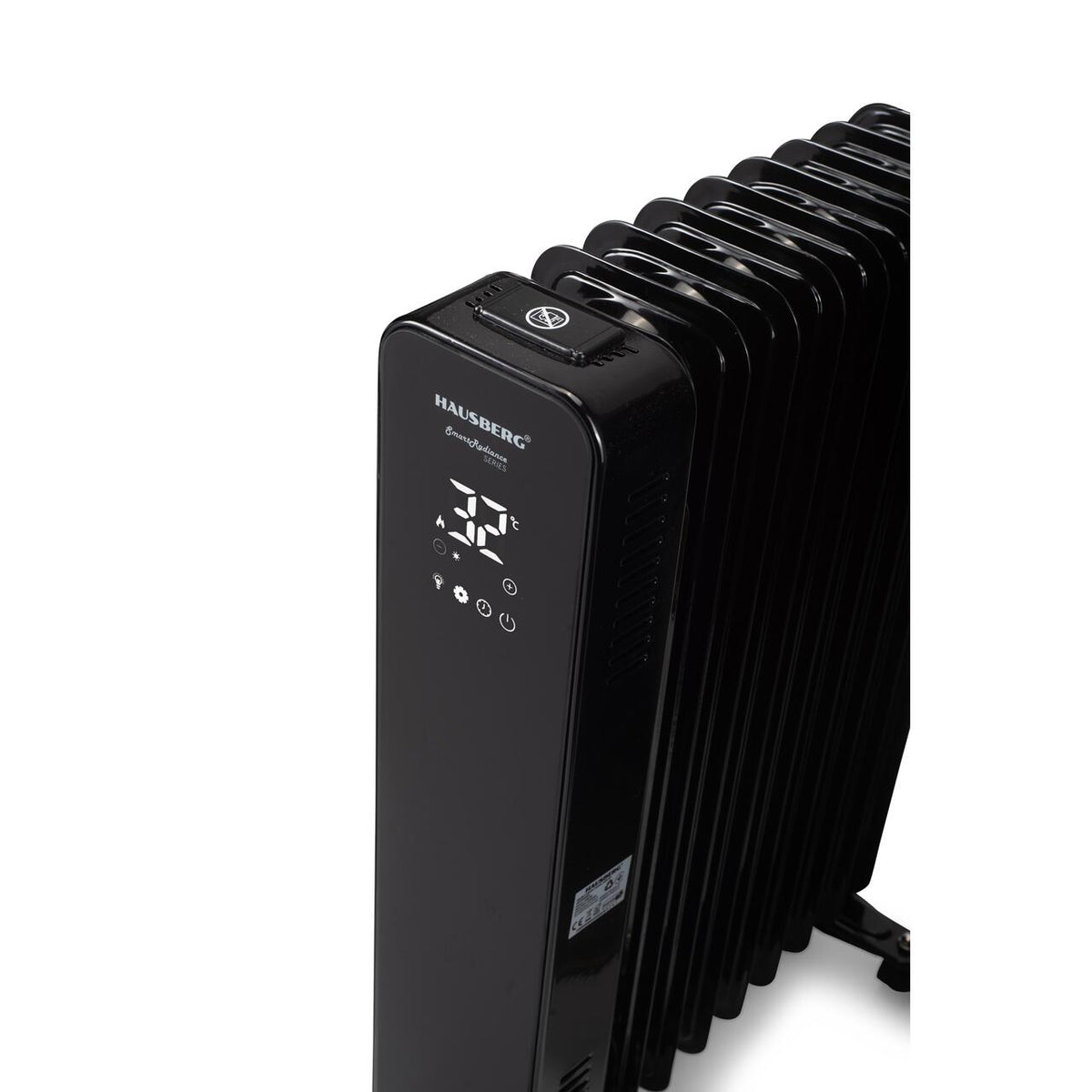 HAUSBERG HB-8950NG digitális elektromos radiátor távirányítóval, 2000W, 9 tagú, 3 fokozatú, elektronikus termosztát, túlmelegedés elleni védelem, felborulás elleni védelem