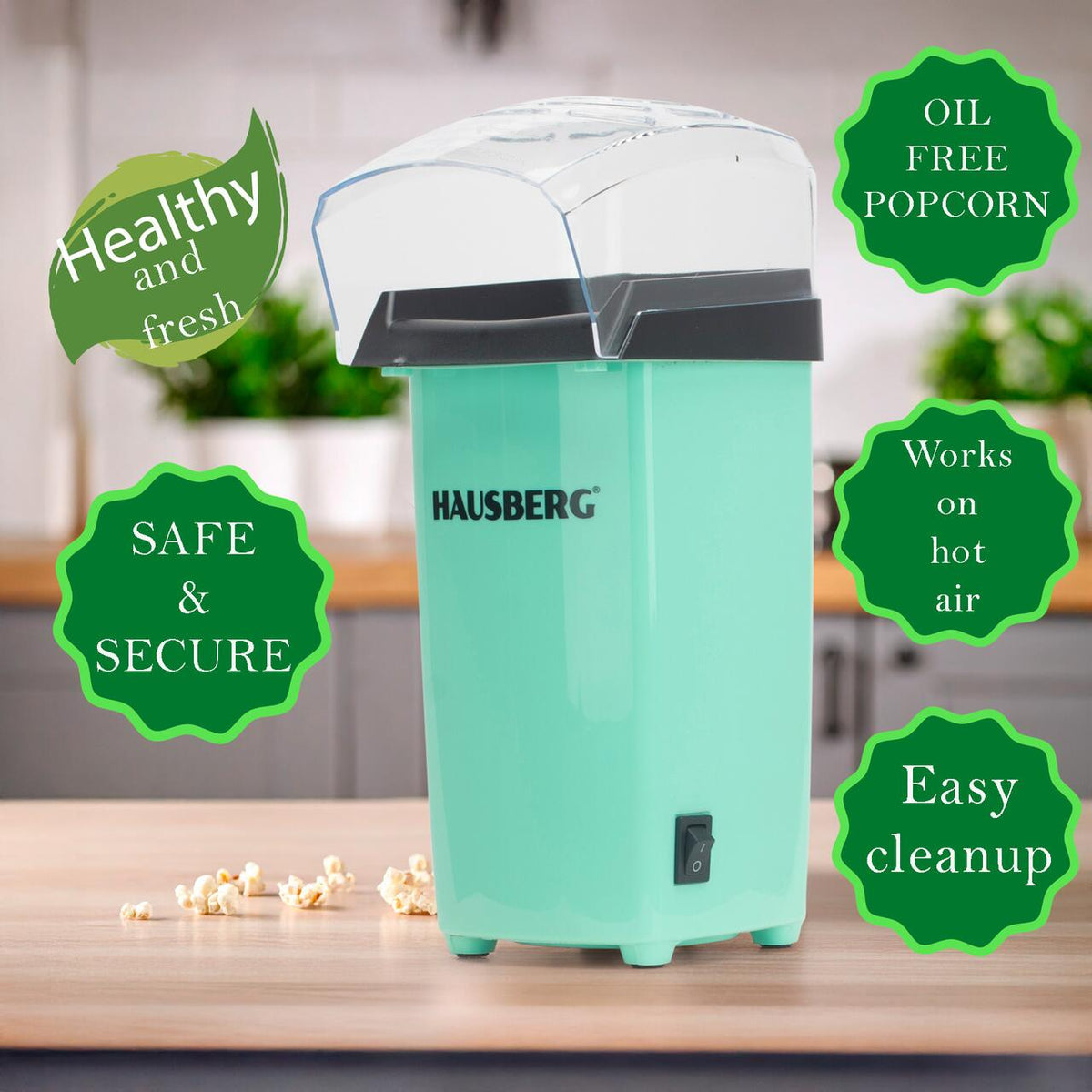 Popcorn készítő gép, Hausberg HB910VR 1000 W, forró levegős, prémium