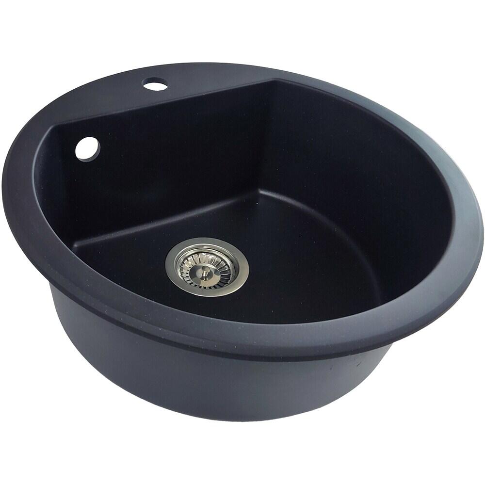 HAUSBERG Adina HBC-9701 konyhai mosogató, kompozit, fekete, kerek tálca, 51 cm átmérő