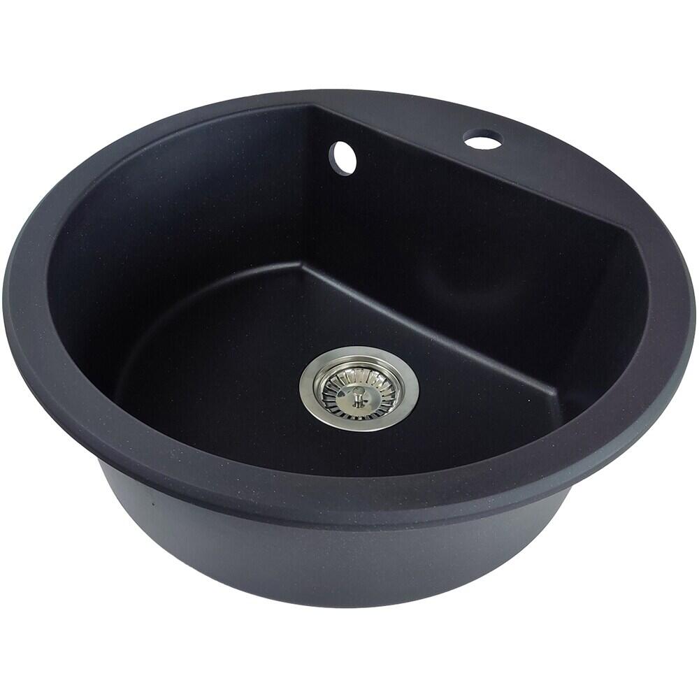 HAUSBERG Adina HBC-9701 konyhai mosogató, kompozit, fekete, kerek tálca, 51 cm átmérő