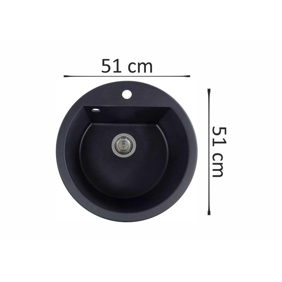 HAUSBERG Adina HBC-9701 konyhai mosogató, kompozit, fekete, kerek tálca, 51 cm átmérő