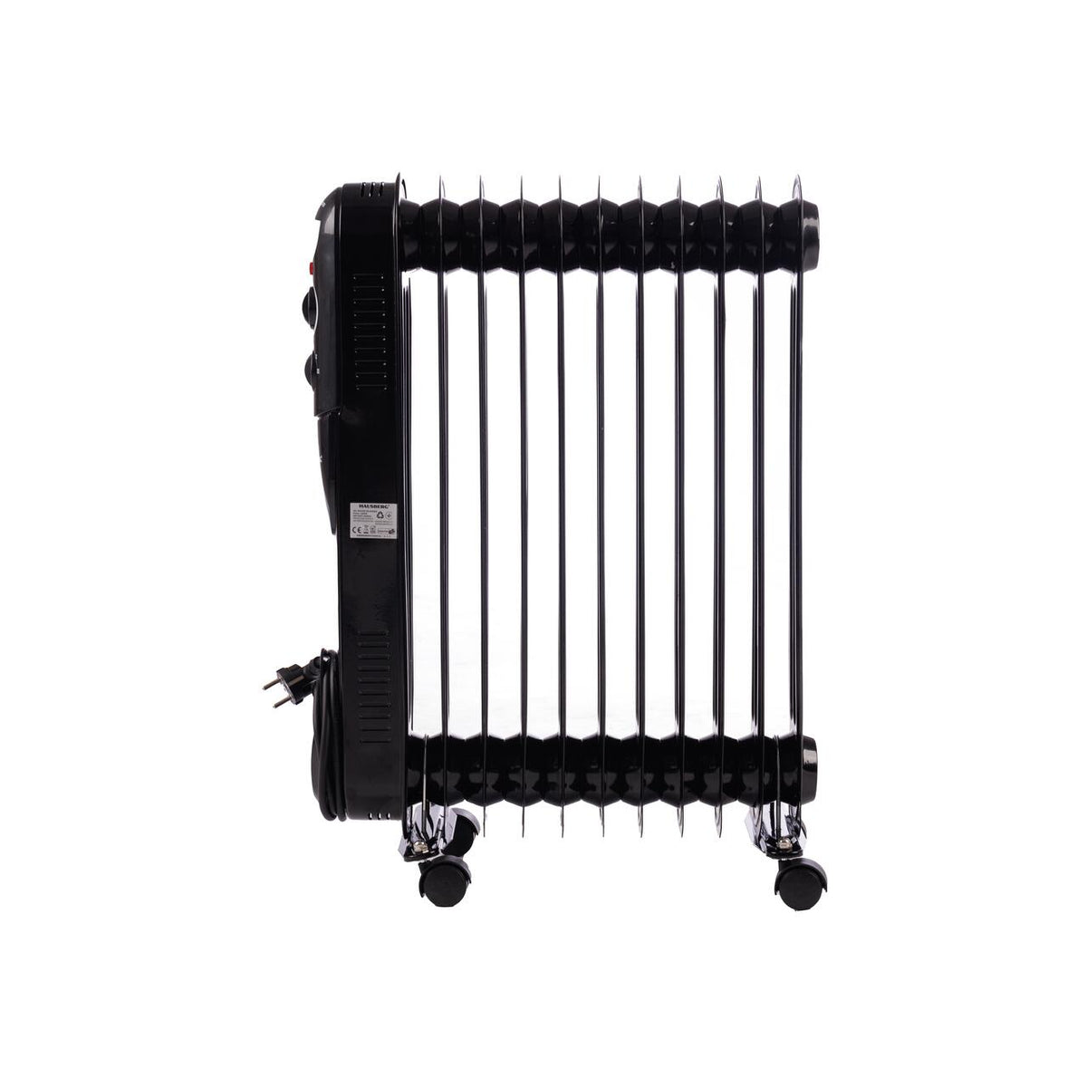HAUSBERG HB-8925 olajradiátor, 3 fokozat, 1000-1500-2500 W, 11 tag, 110 mm x 580 mm, állítható termosztát, fogantyú és kerekek a könnyű mozgatáshoz, működésjelző lámpa
