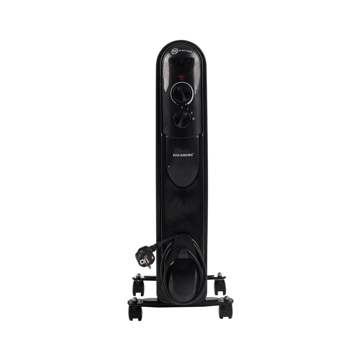 HAUSBERG HB-8915 elektromos olajradiátor, 3 fokozat, 800-1200-2000 W, 9 tag 110 mm x 580 mm, állítható termosztát, fogantyú és kerekek a könnyű mozgatáshoz, működésjelző fény
