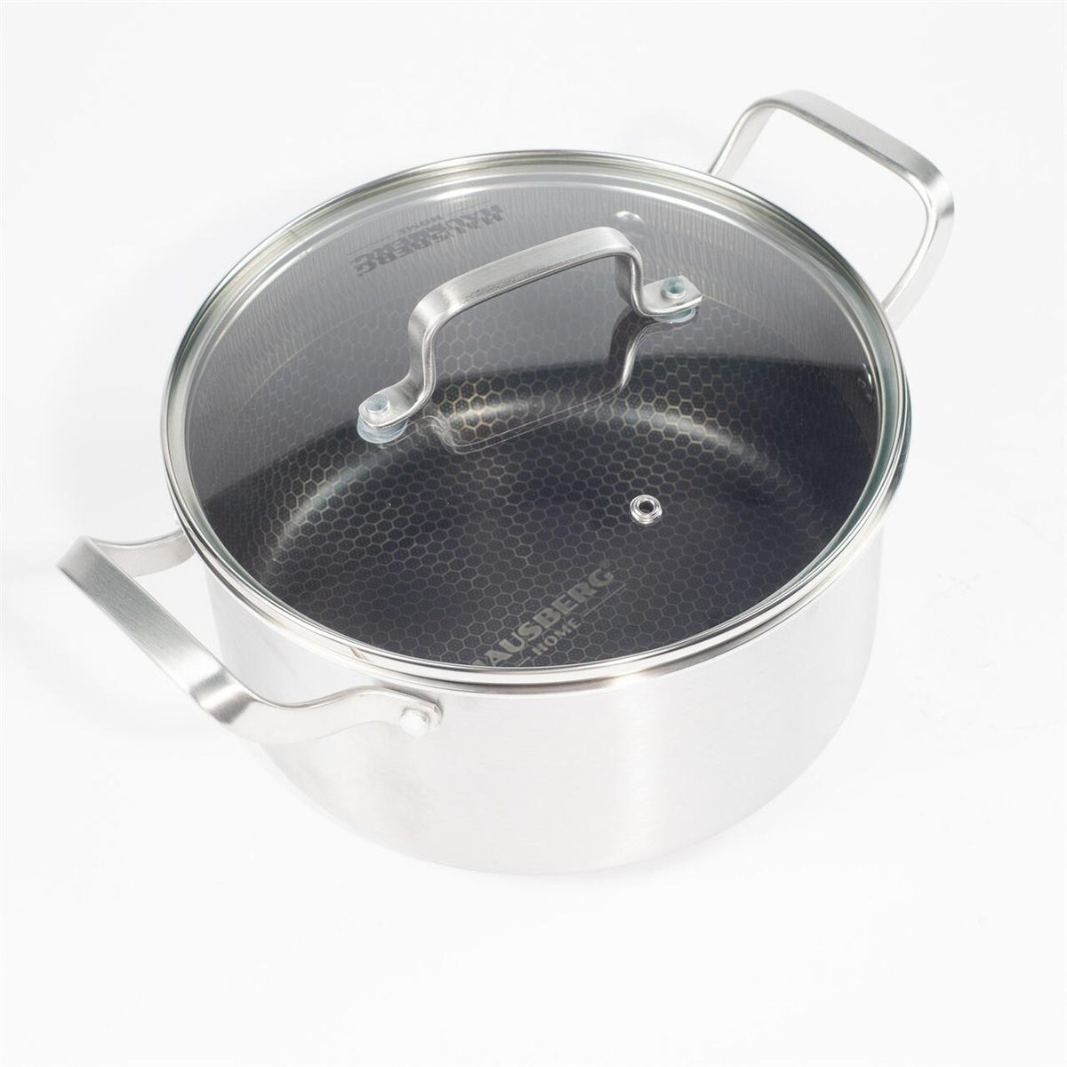 Hausberg HB-HLUX773 Rozsdamentes Acél Fazék, 3,9l, 22 cm, Méhsejtes (Honeycomb) Szerkezet, Üvegfedő