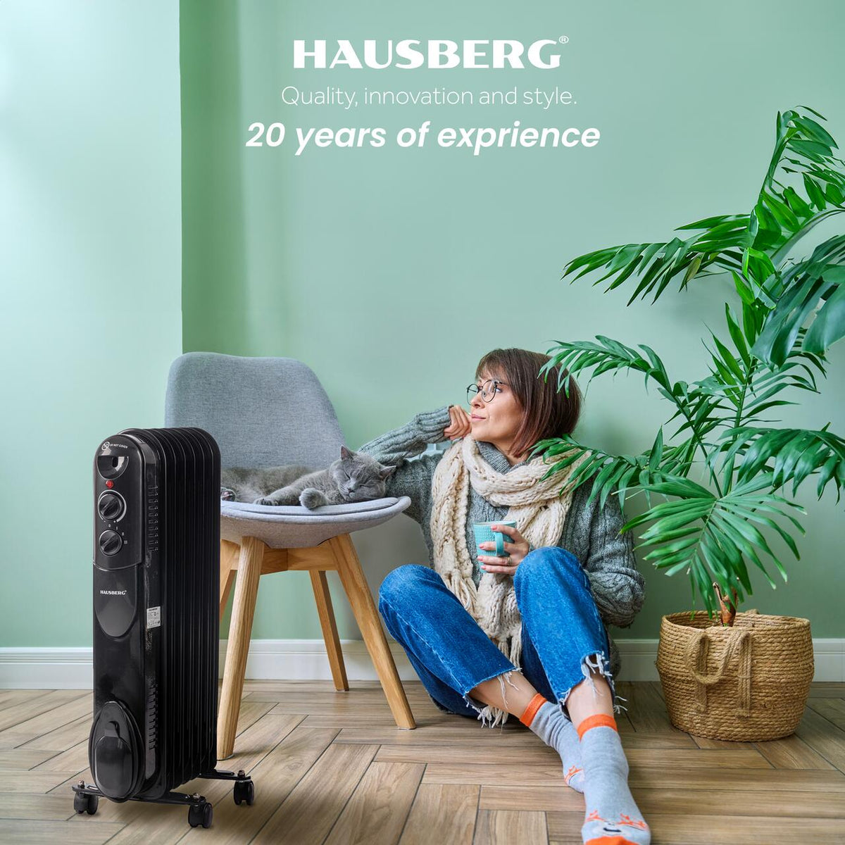 HAUSBERG HB-8905 olajradiátor, 3 fokozat, max. 1500 W, 7 tag, állítható termosztát
