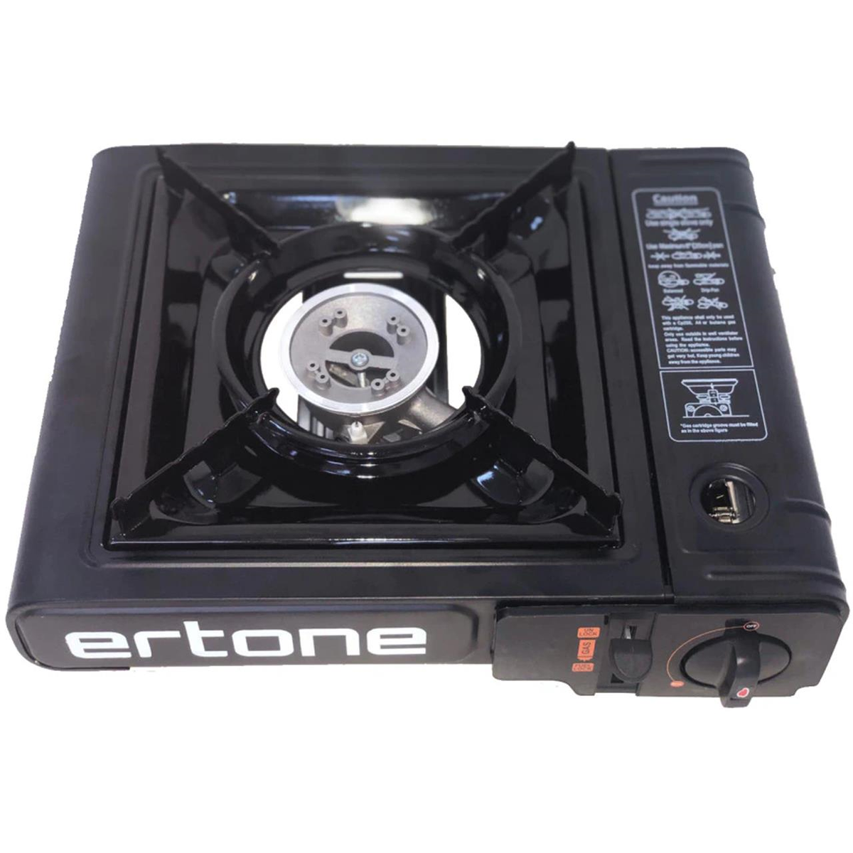 Ertone ERT-MN231NG hordozható kemping gázfőző, spray palackhoz, 2,2 kW, piezo gyújtás, fekete