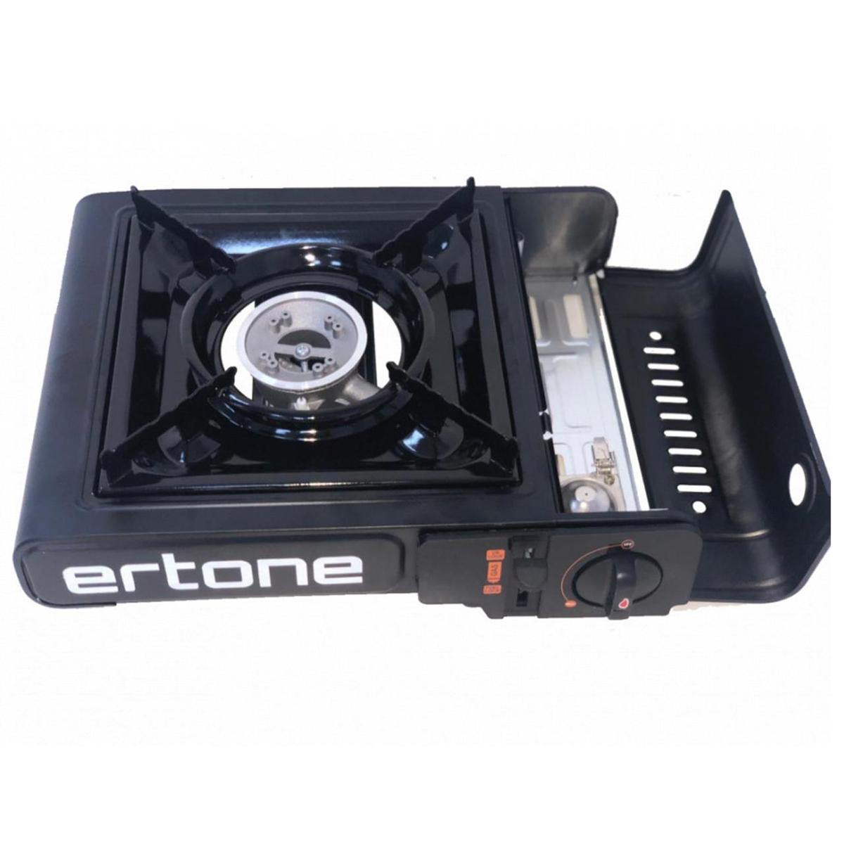 Ertone ERT-MN231NG hordozható kemping gázfőző, spray palackhoz, 2,2 kW, piezo gyújtás, fekete