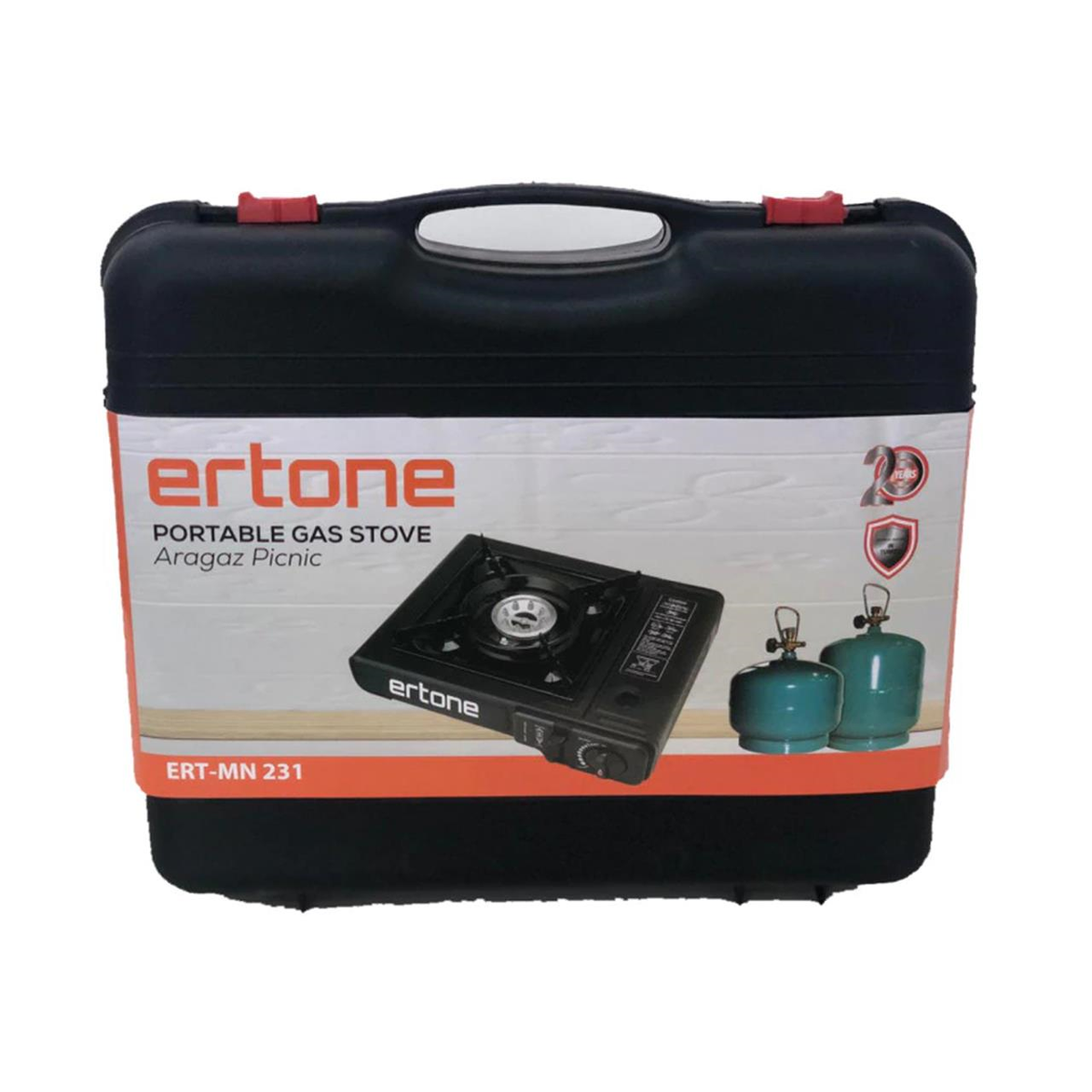 Ertone ERT-MN231NG hordozható kemping gázfőző, spray palackhoz, 2,2 kW, piezo gyújtás, fekete