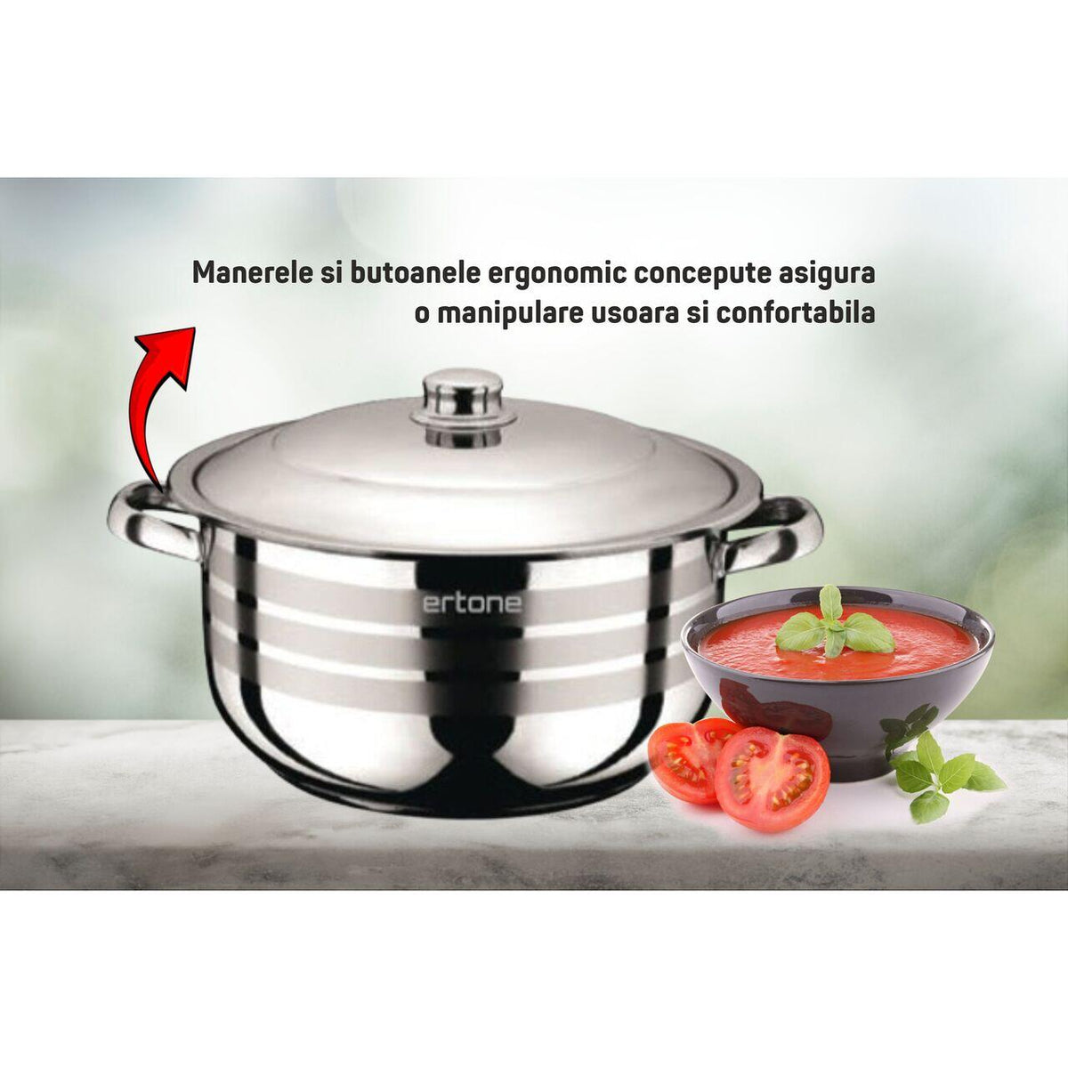 ERTONE MN-538, rozsdamentes acél edény fém fedővel, 28 cm, 11L