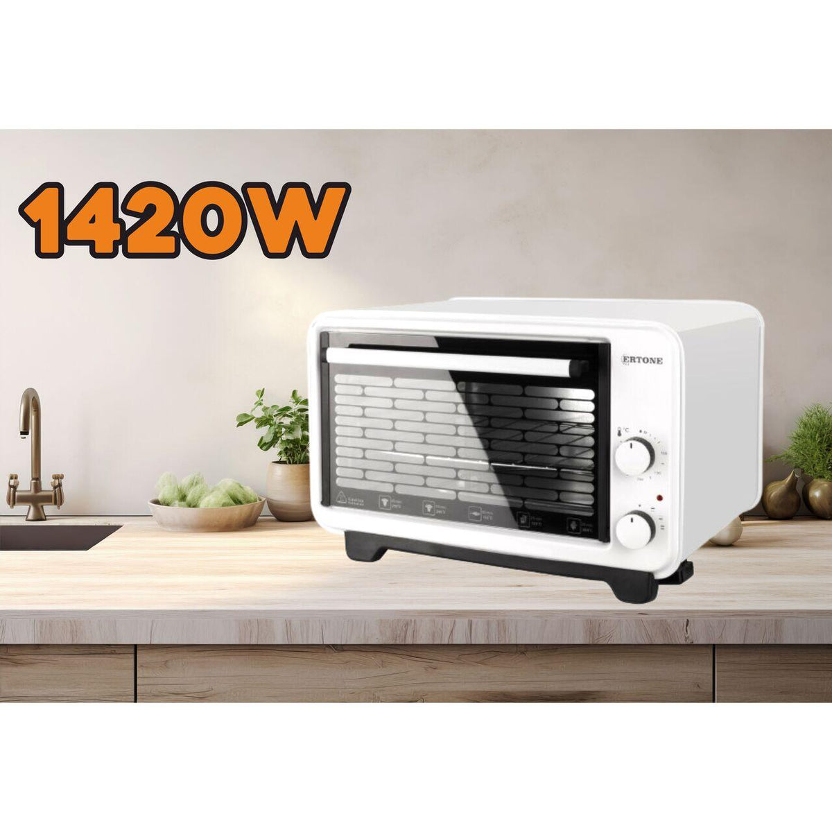 Ertone MN9135AB elektromos sütő, 36L, 1420W, állítható magasság, 2 tepsi, fehér