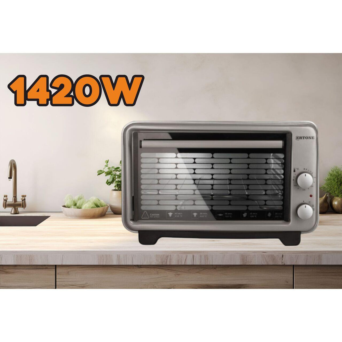 Ertone MN9135GR elektromos sütő, 36L, 1420W, állítható magasság, 2 tepsi, szürke