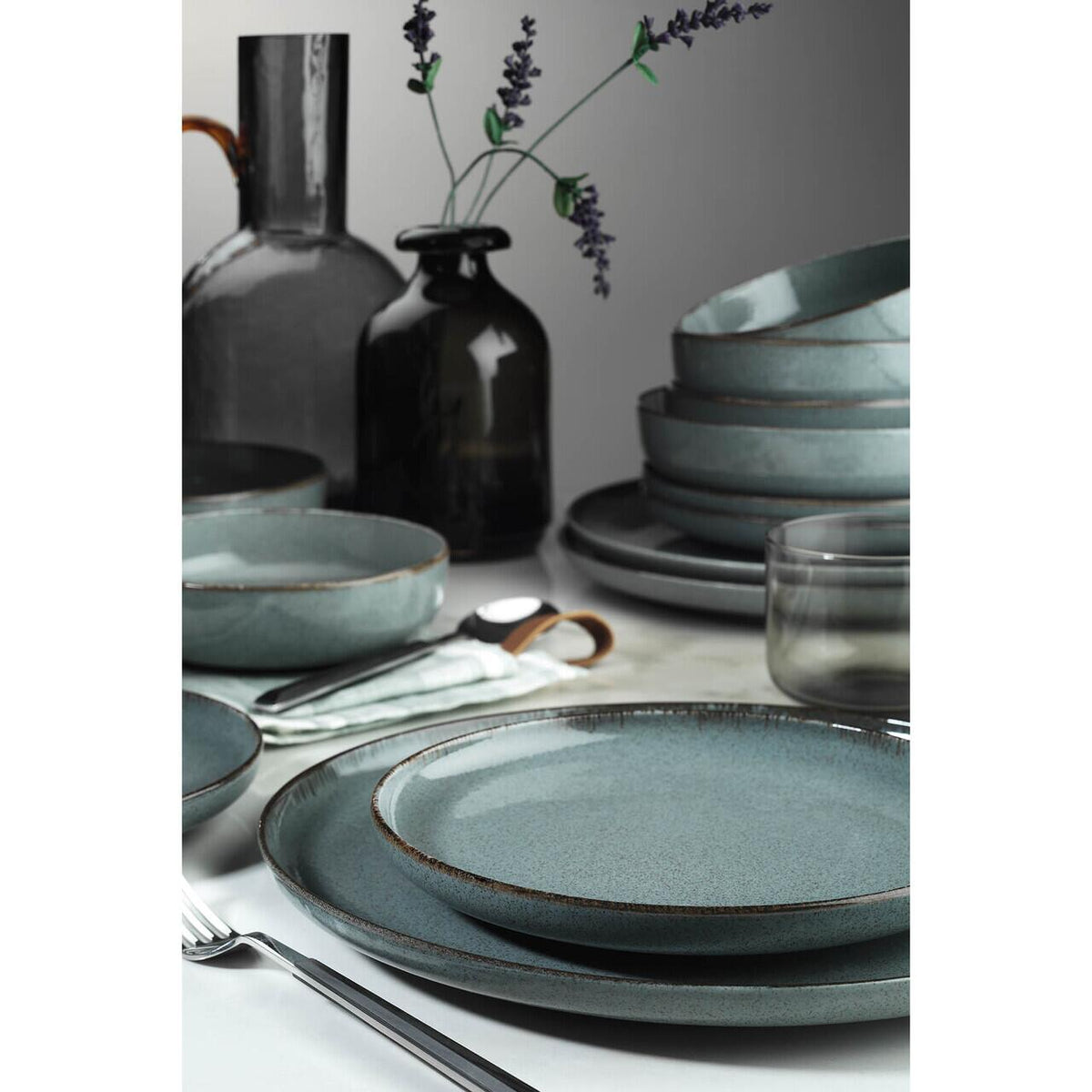 Kutahya Porselen Moderna Dotti étkészlet, 24 részes, 6 személyes, porcelán, kék