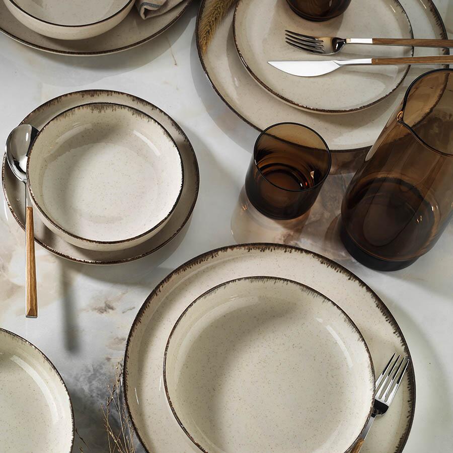 Kutahya Porselen Dotti Modern étkészlet, 24 részes, 6 személyes, porcelán, fahéj színű